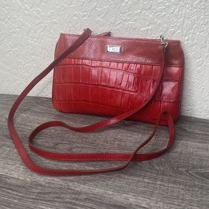 Brighton Croc Embossed Holiday Red Leather Cross Body